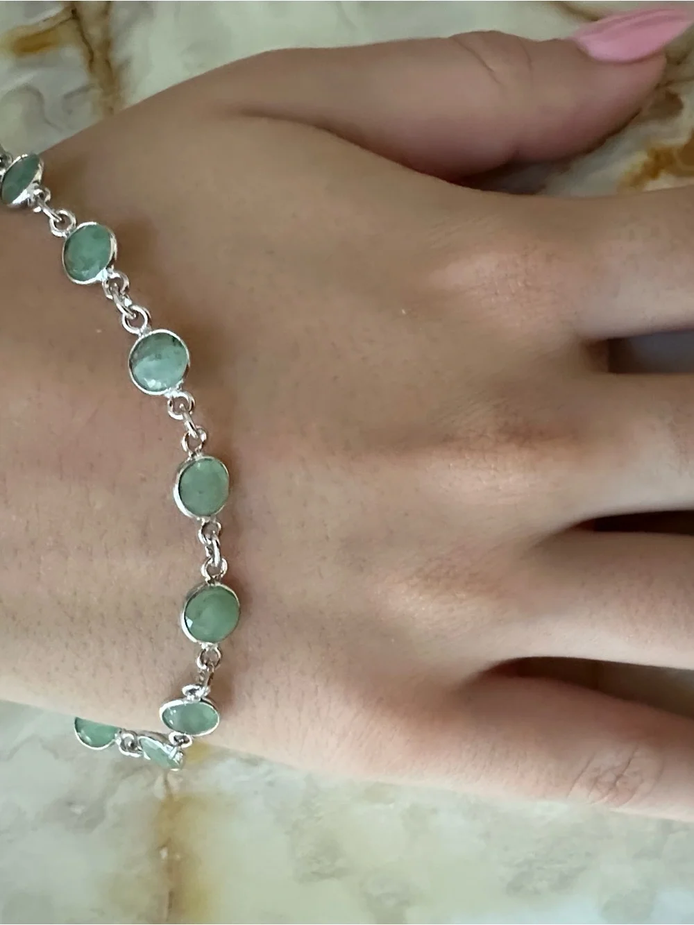925 Sterling Silver Green emerald Stone  Bracelet